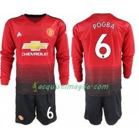 Divisa di Calcio Manchester United POGBA 6 Bambino Prima 2018/2019 Manica Lunga